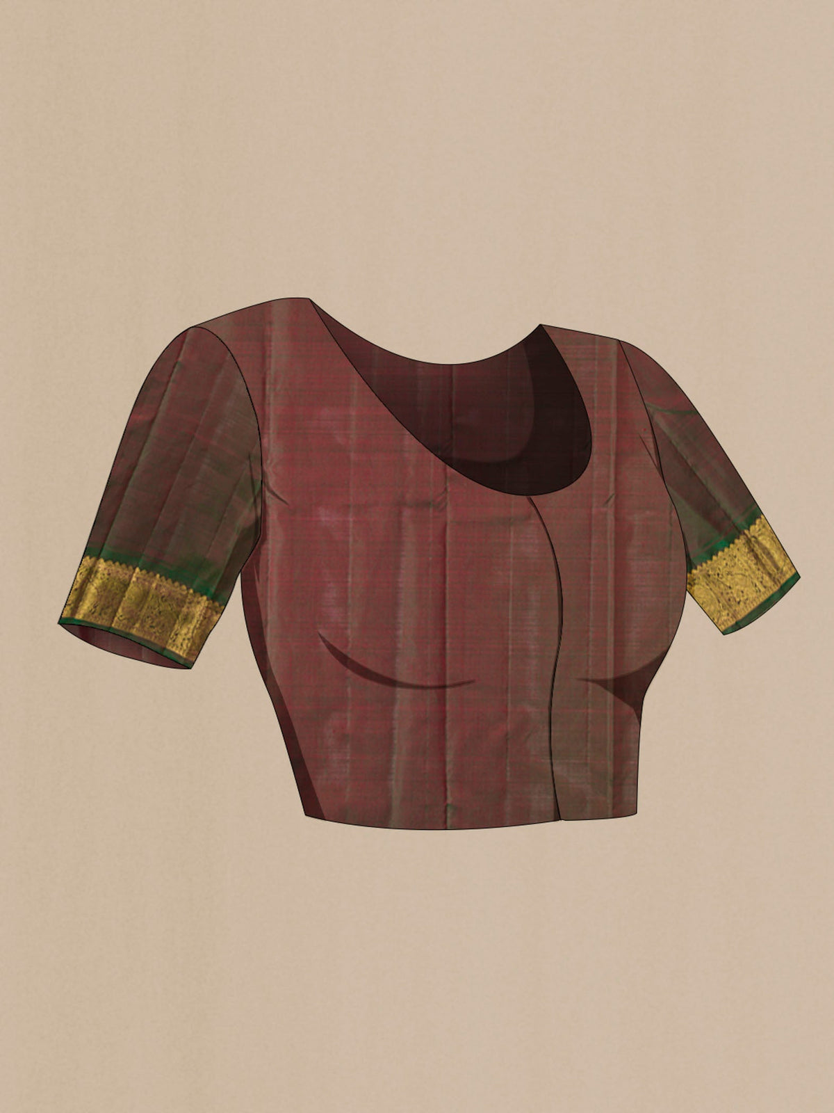 Close up image of the blouse of Grey Kanchipuram Silk Saree with Plain Body and Zari Border