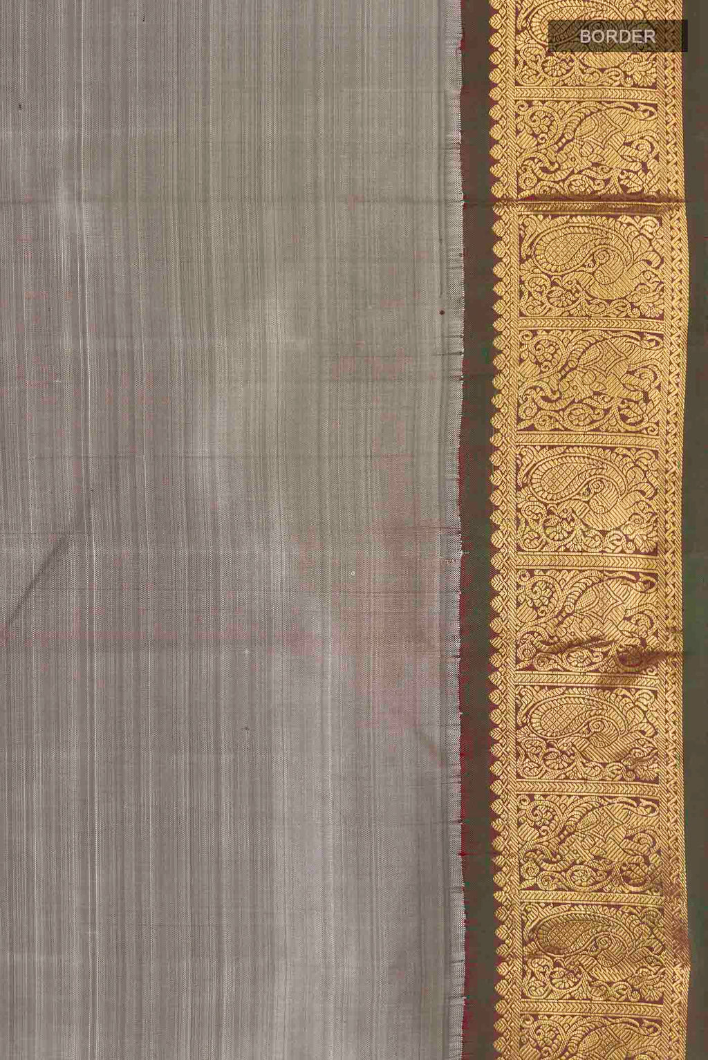 Border image of Grey Kanchipuram Silk Saree with Plain Body and Zari Border