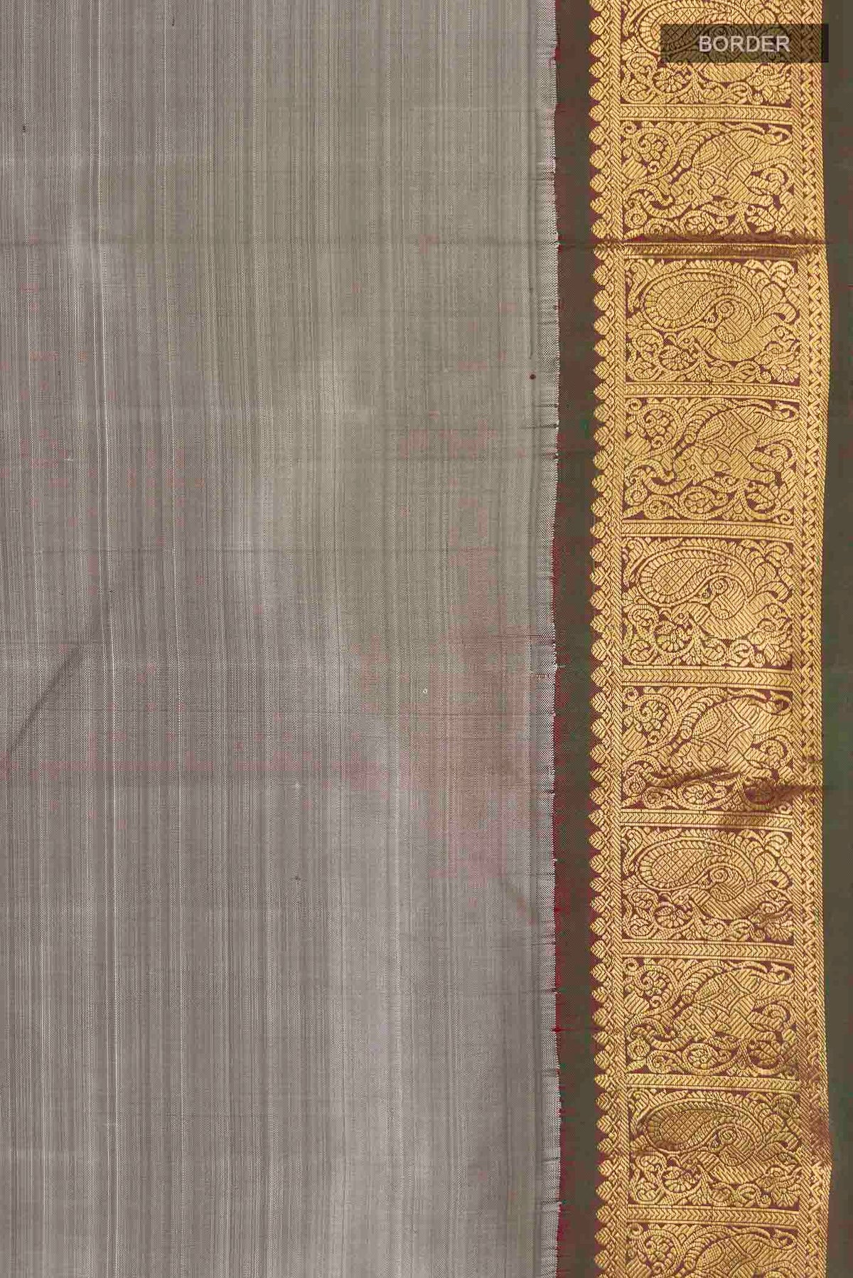 Border image of Grey Kanchipuram Silk Saree with Plain Body and Zari Border