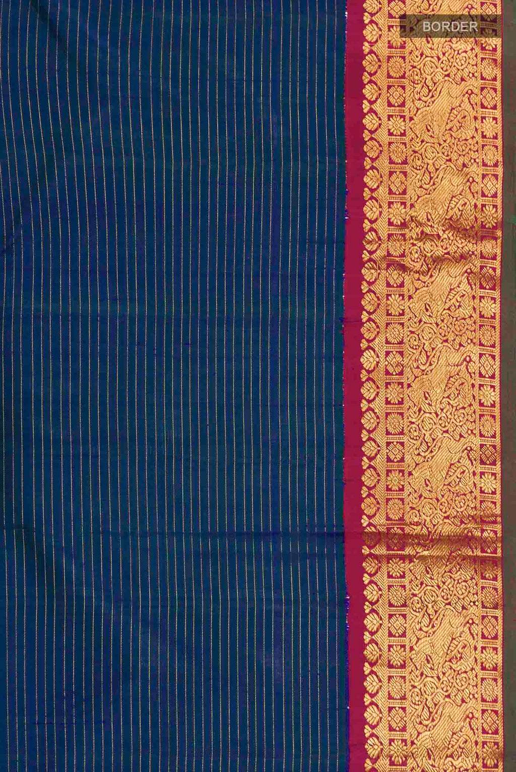 Border image of Blue Kanchipuram Silk Saree with Stripes on the body and Zari Border