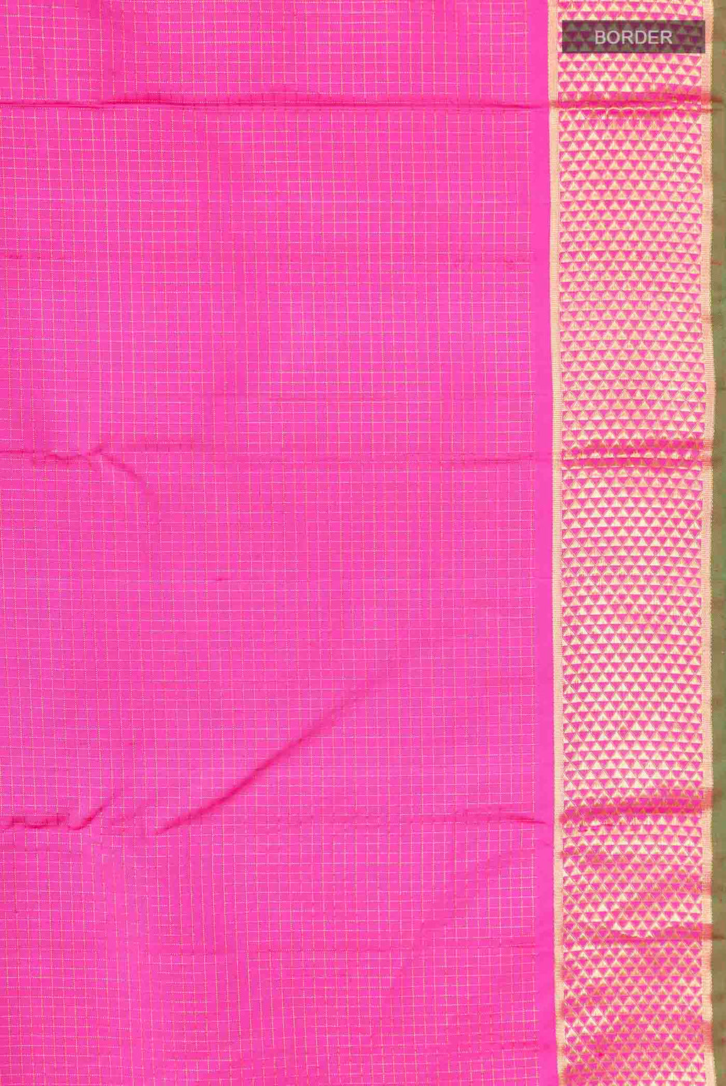 Border image of Pink Kanchipuram Silk Saree with Checked design on the body and Zari Border