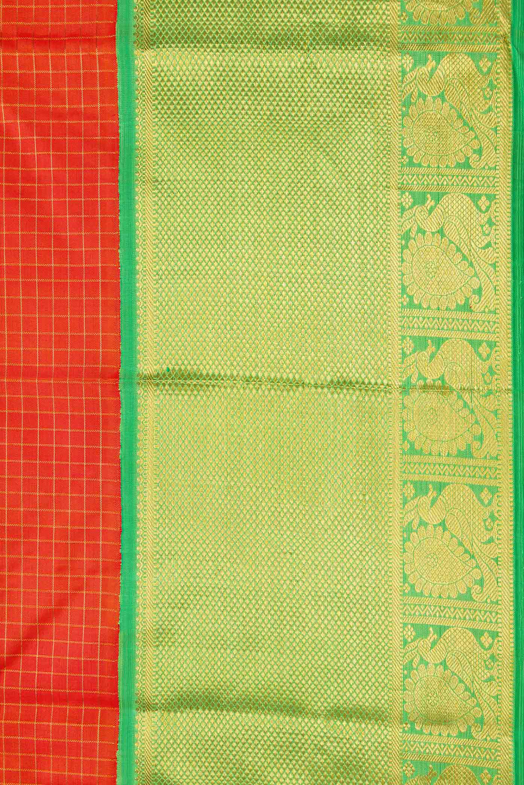 Border image of Pure Silk Pure Zari Orange Dual Tone Kanchipuram Saree with Stripes on the body and Zari Border