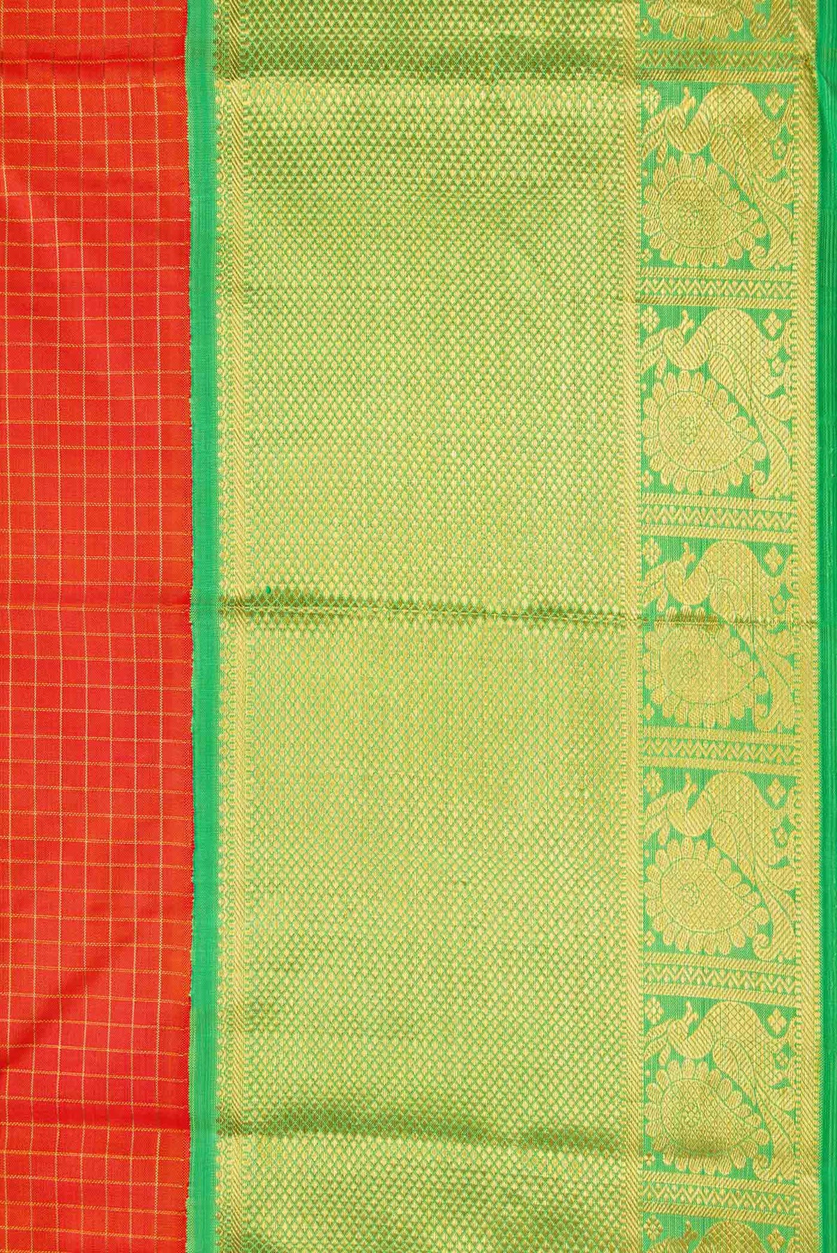 Border image of Pure Silk Pure Zari Orange Dual Tone Kanchipuram Saree with Stripes on the body and Zari Border