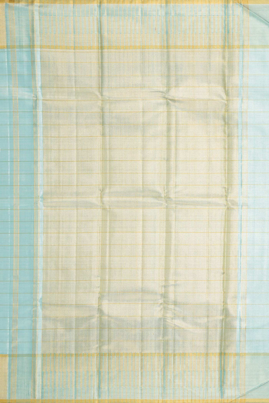 Close up image of the pallu of Sky Blue Dual Tone Kanchipuram Tissue Silk Saree with Stripes on the body and Zari Border