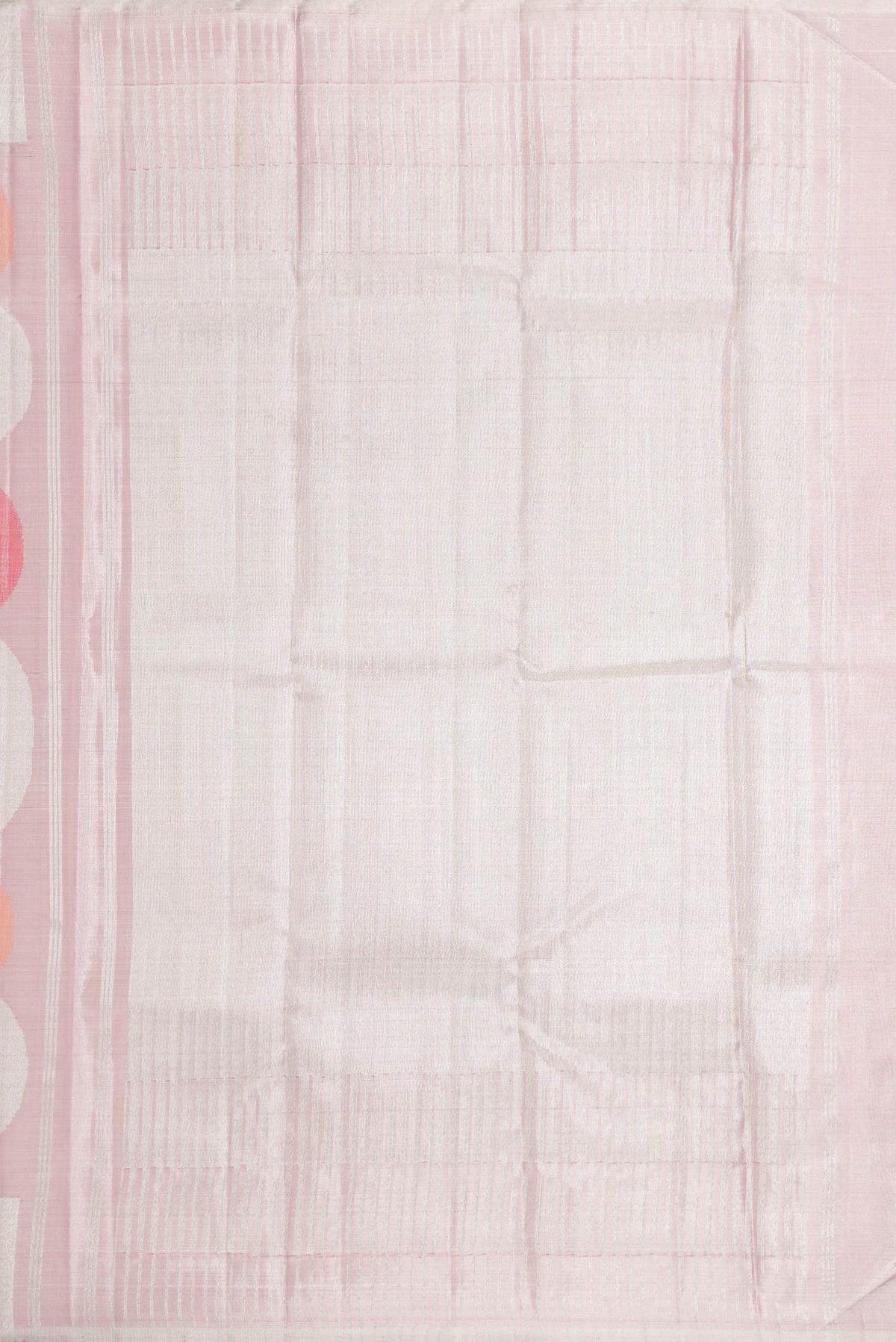Close up image of the pallu of Pink , Maroon and Orange Dual Tone Kanchipuram Silk Saree with Zari Brocade on the body and Zari Border
