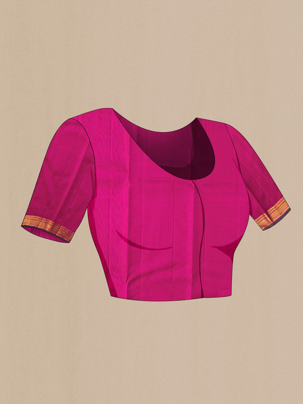 Close up image of the blouse of Pink Kanchipuram Silk Saree with Plain Body and Zari Border