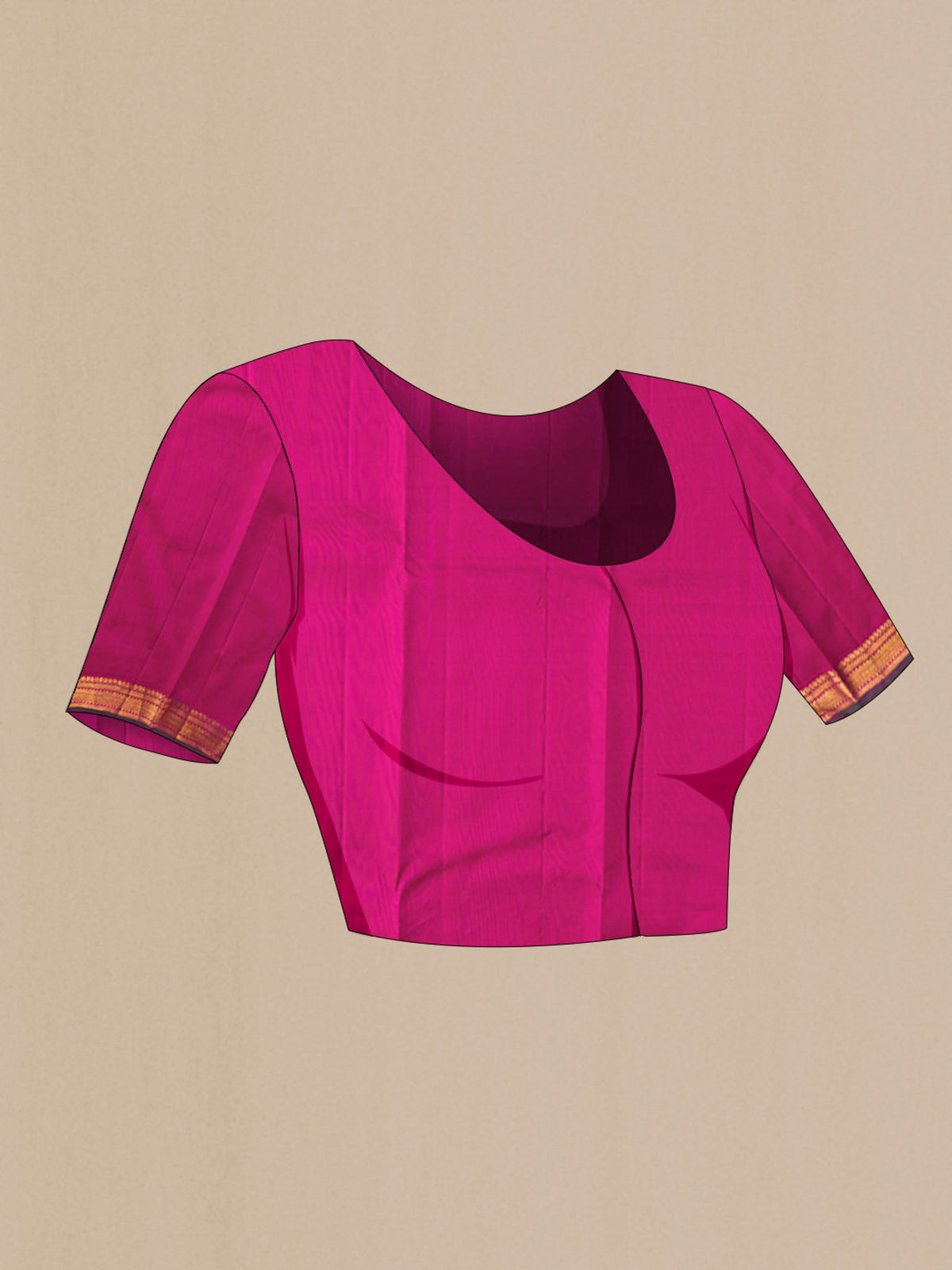 Close up image of the blouse of Pink Kanchipuram Silk Saree with Plain Body and Zari Border