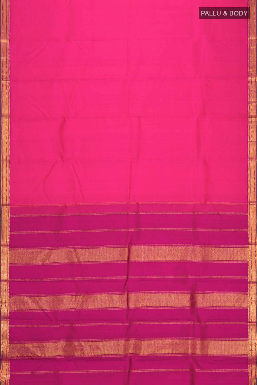Flat view of Pink Kanchipuram Silk Saree with Plain Body and Zari Border