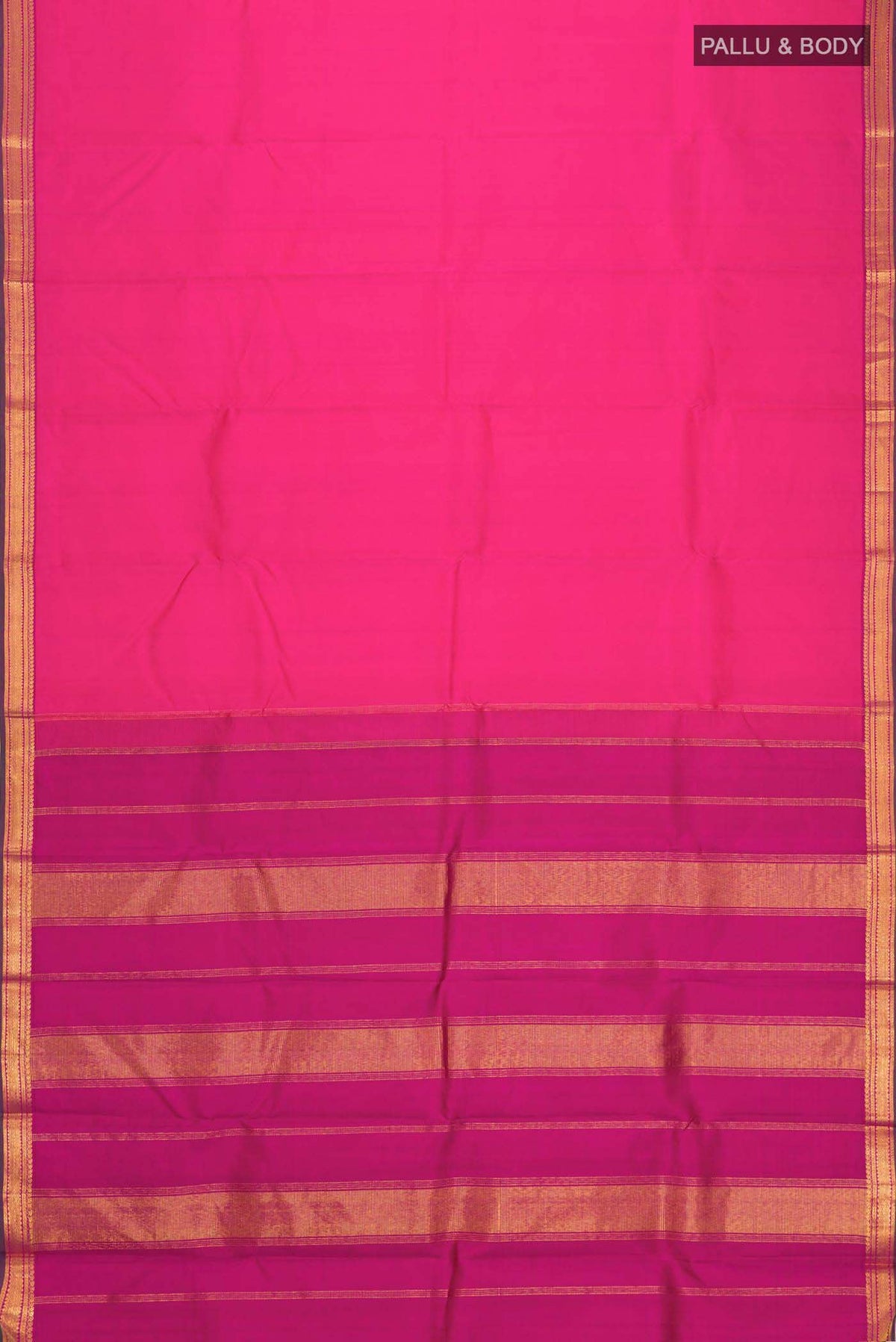 Flat view of Pink Kanchipuram Silk Saree with Plain Body and Zari Border