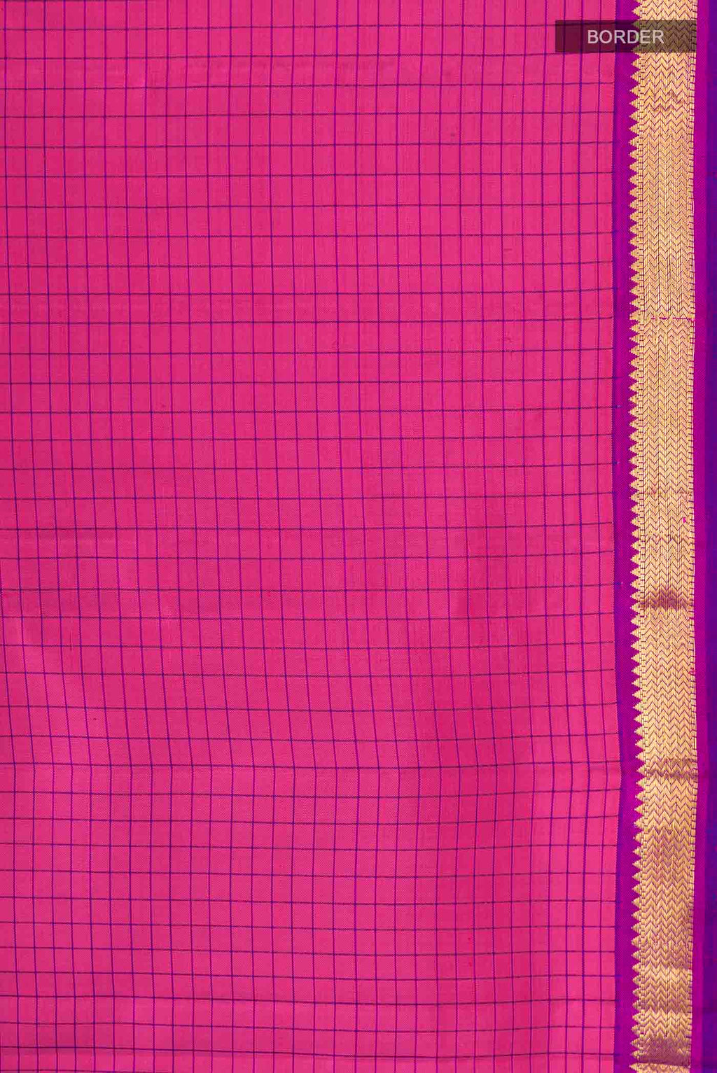 Border image of Pink Kanchipuram Silk Saree with Checked design on the body and Zari Border
