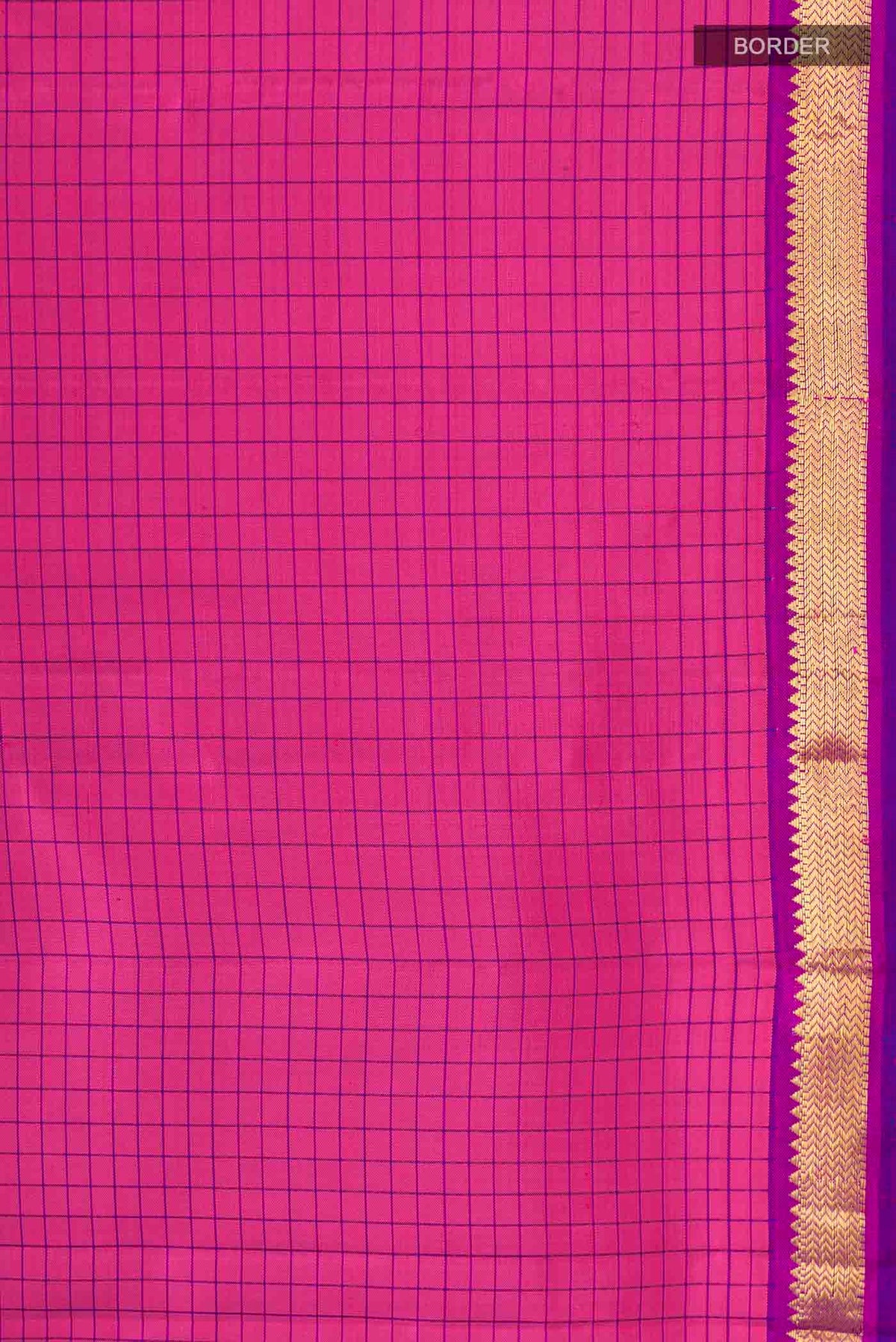 Border image of Pink Kanchipuram Silk Saree with Checked design on the body and Zari Border