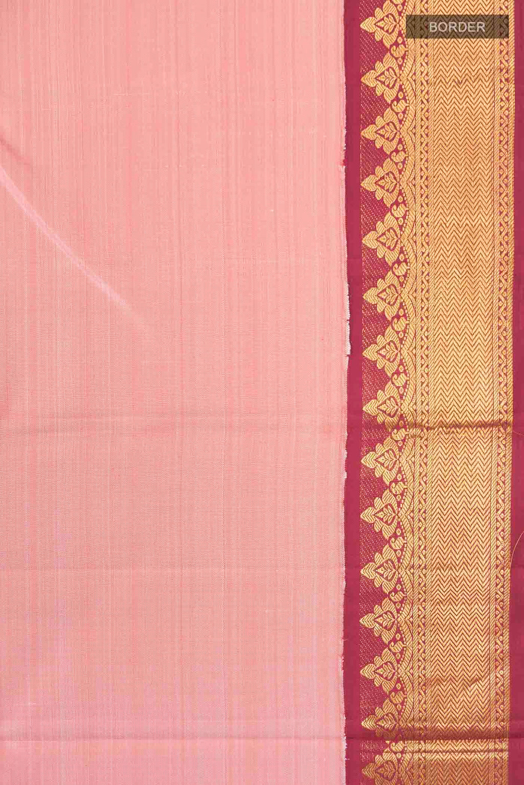 Border image of Peach Kanchipuram Silk Saree with Plain Body and Zari Border