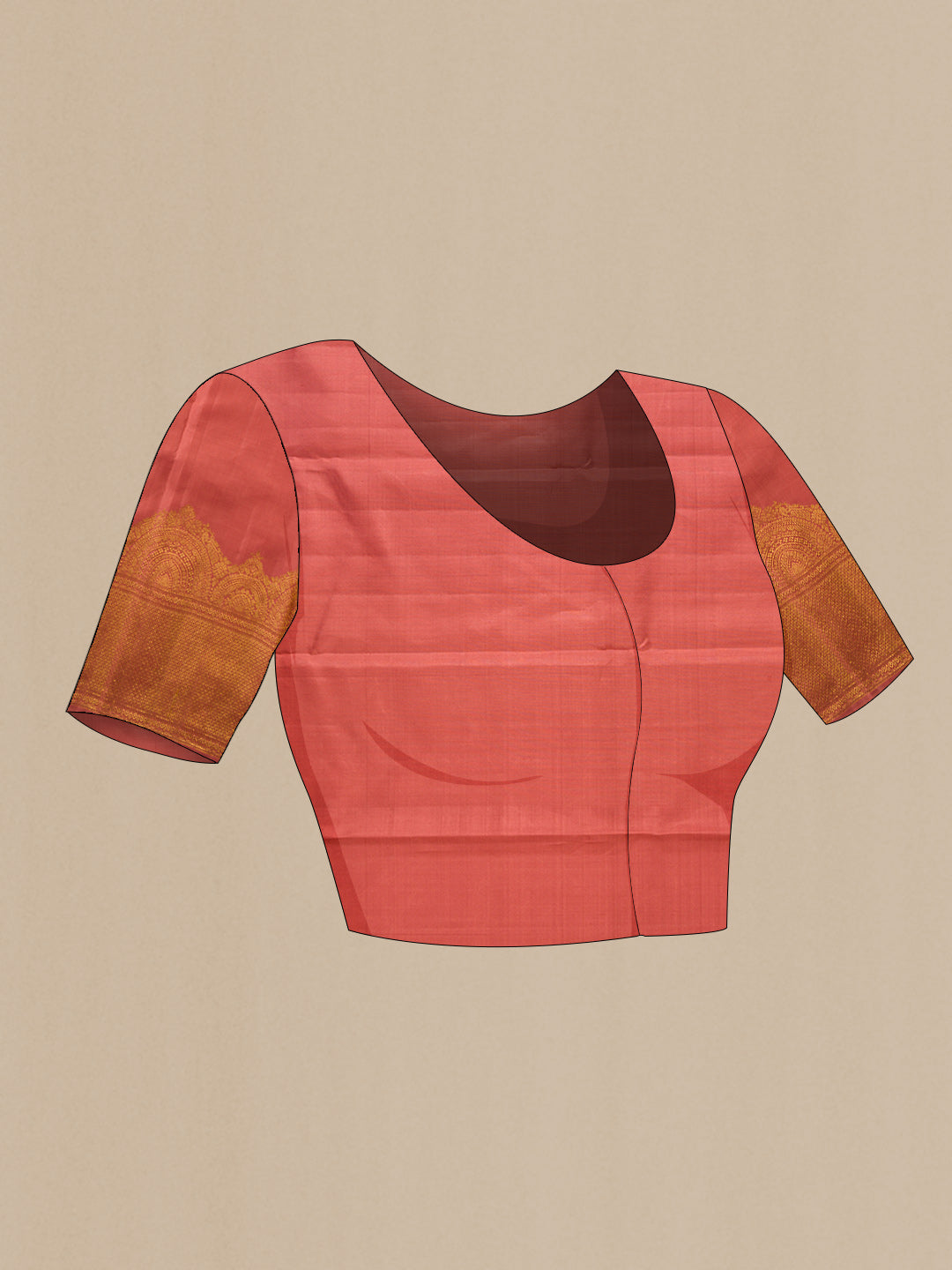 Close up image of the blouse of Pure Silk Pure Zari Brown Dual Tone Kanchipuram Saree with Zari Butta on the body and Fancy Border