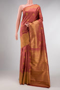 Pure Silk Pure Zari Brown Dual Tone Kanchipuram Saree with Zari Butta on the body and Fancy Border displayed on a mannequin