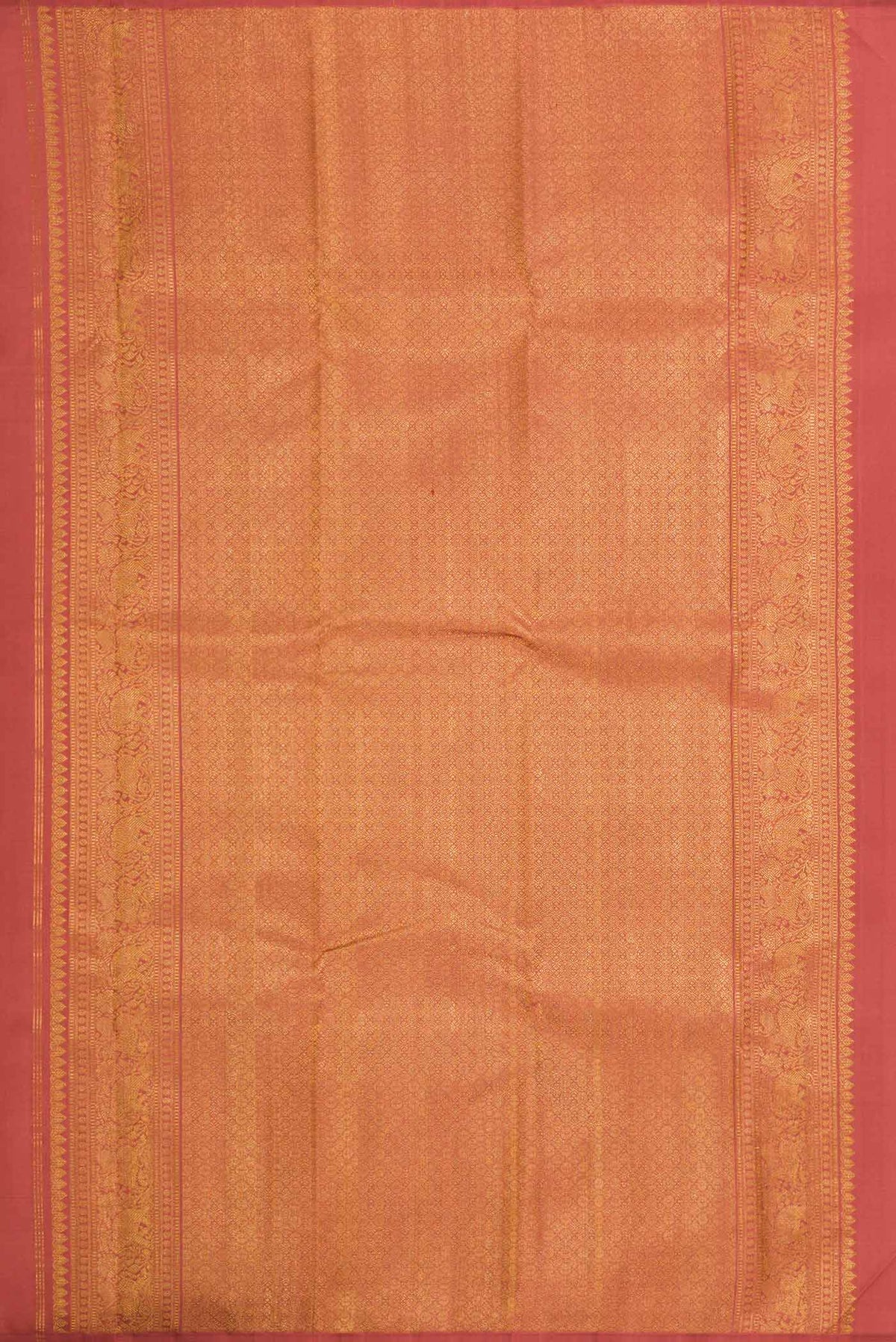 Close up image of the pallu of Pure Silk Pure Zari Brown Dual Tone Kanchipuram Saree with Zari Butta on the body and Fancy Border