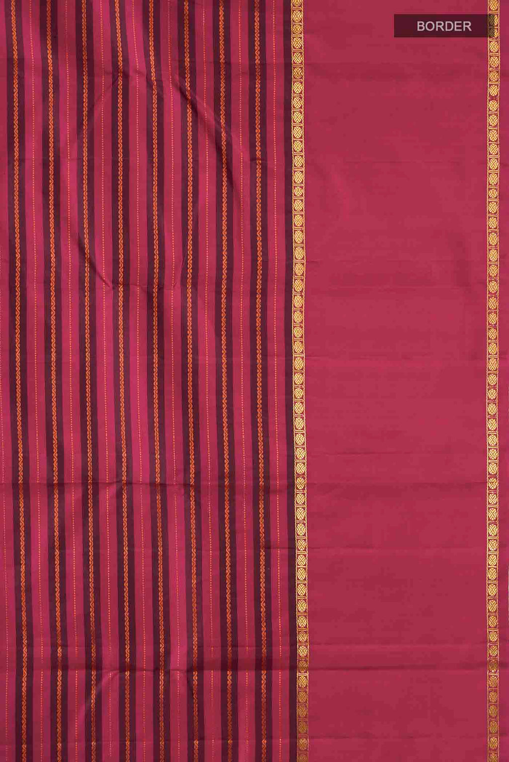 Border image of Maroon Kanchipuram Silk Saree with Stripes on the body and Zari Border