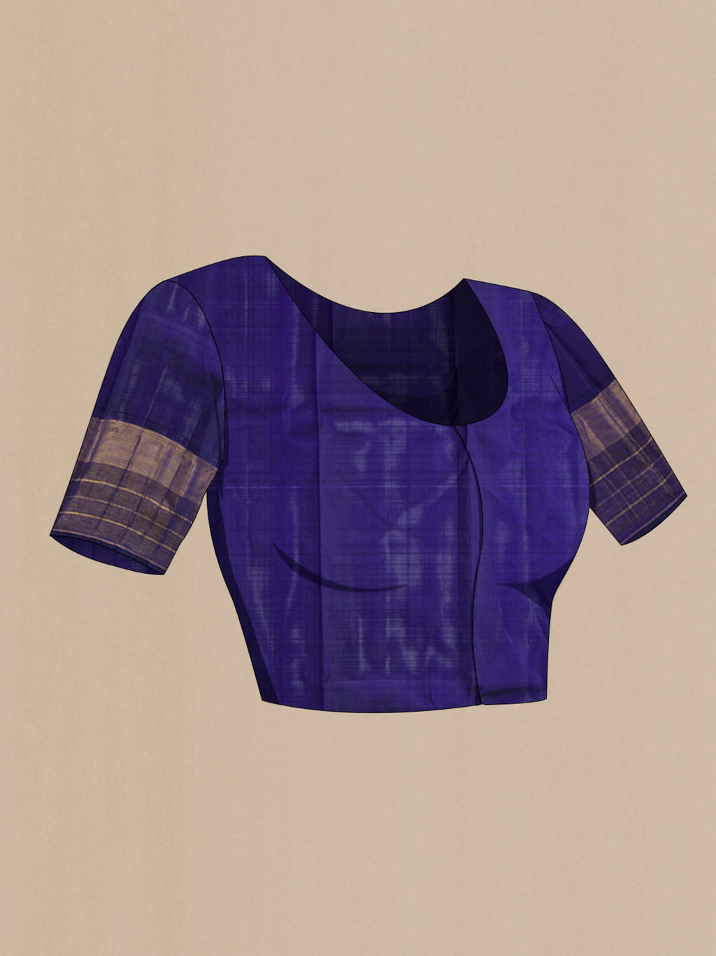 Close up image of the blouse of Blue Kanchipuram Silk Saree with Checked design on the body and Zari Border