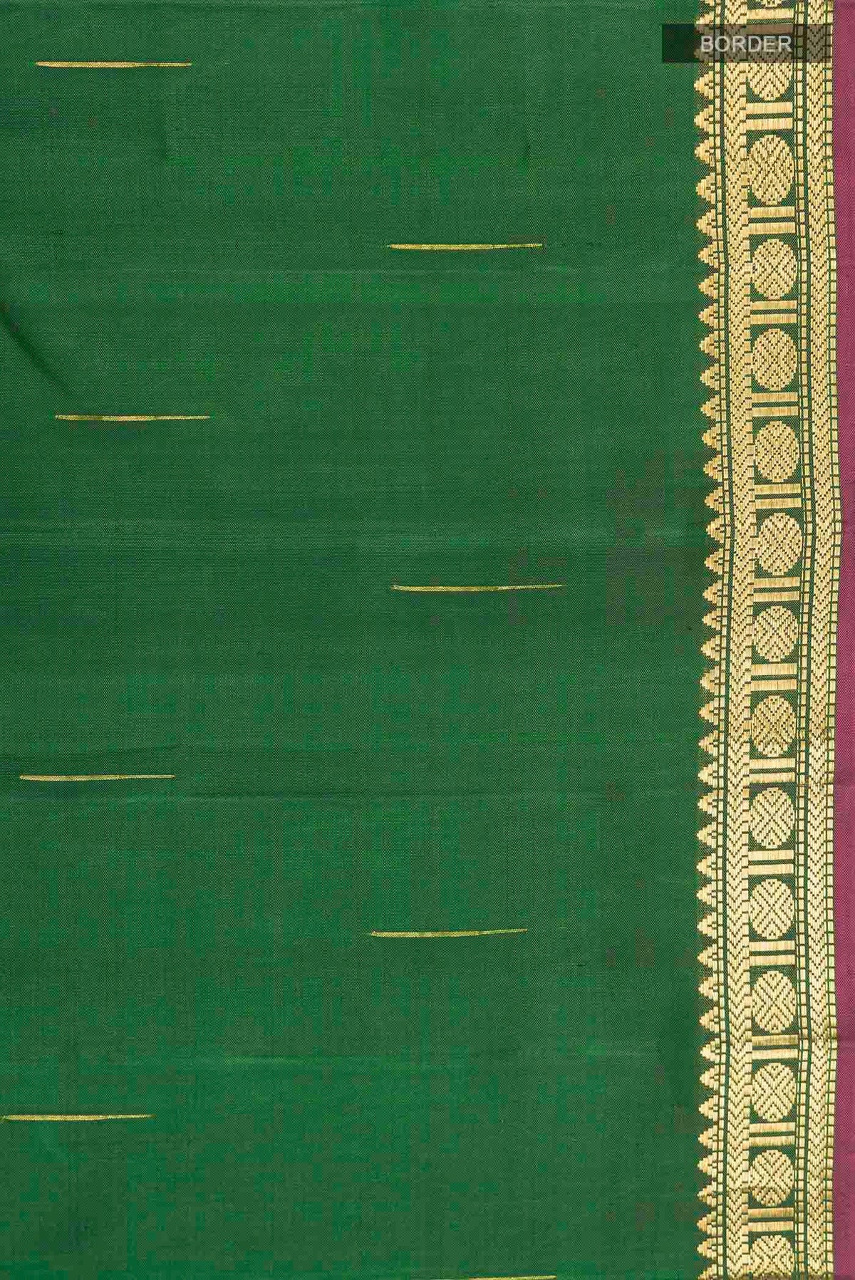 Border image of Green Kanchipuram Silk Saree with Zari Butta on the body and Zari Border