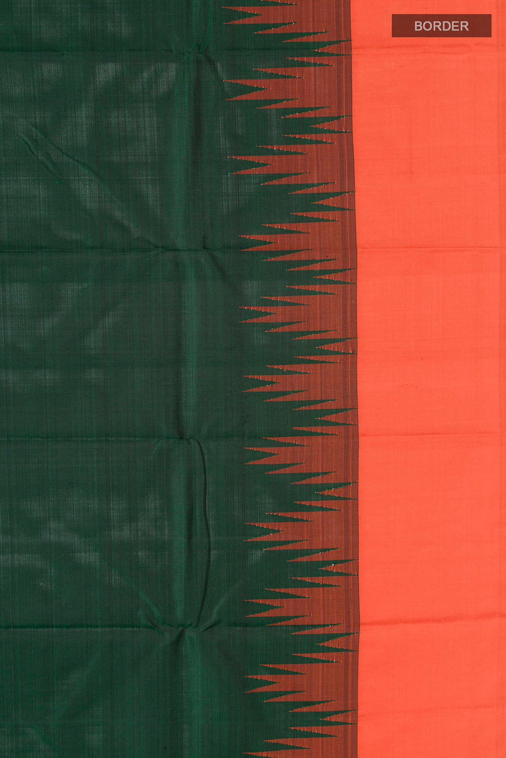 Border image of Green Kanchipuram Silk Saree with Plain Body and Temple Border