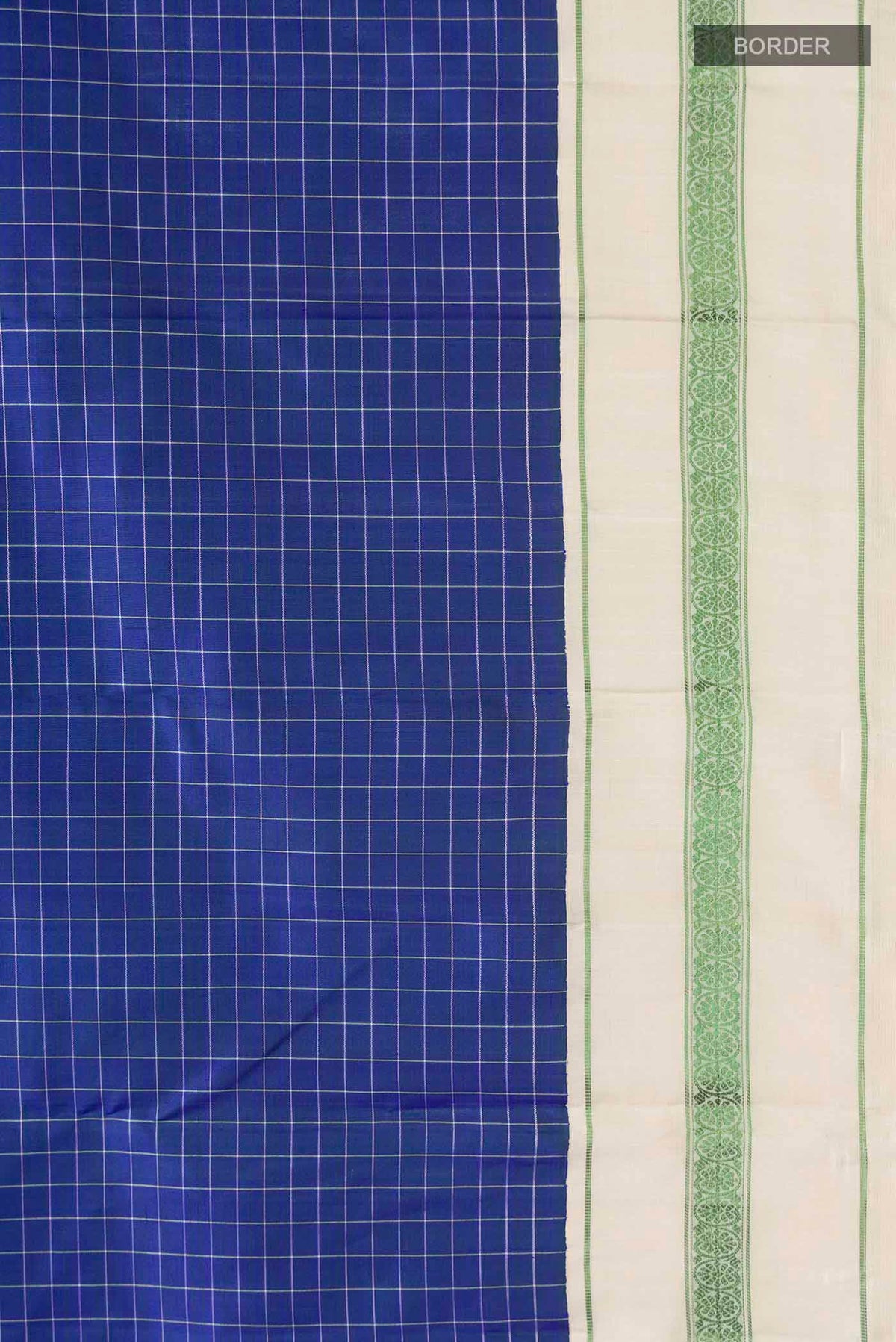Border image of Blue Kanchipuram Silk Saree with Checked design on the body and Thread Border