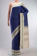Blue Kanchipuram Silk Saree with Checked design on the body and Thread Border displayed on a mannequin