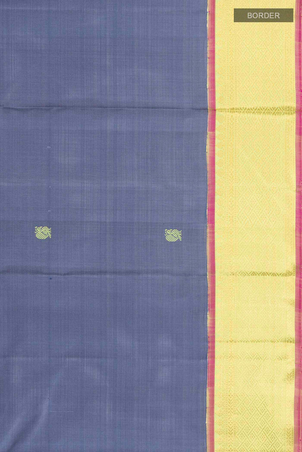 Border image of Blue Kanchipuram Silk Saree with Thread Butta on the body and Zari Border