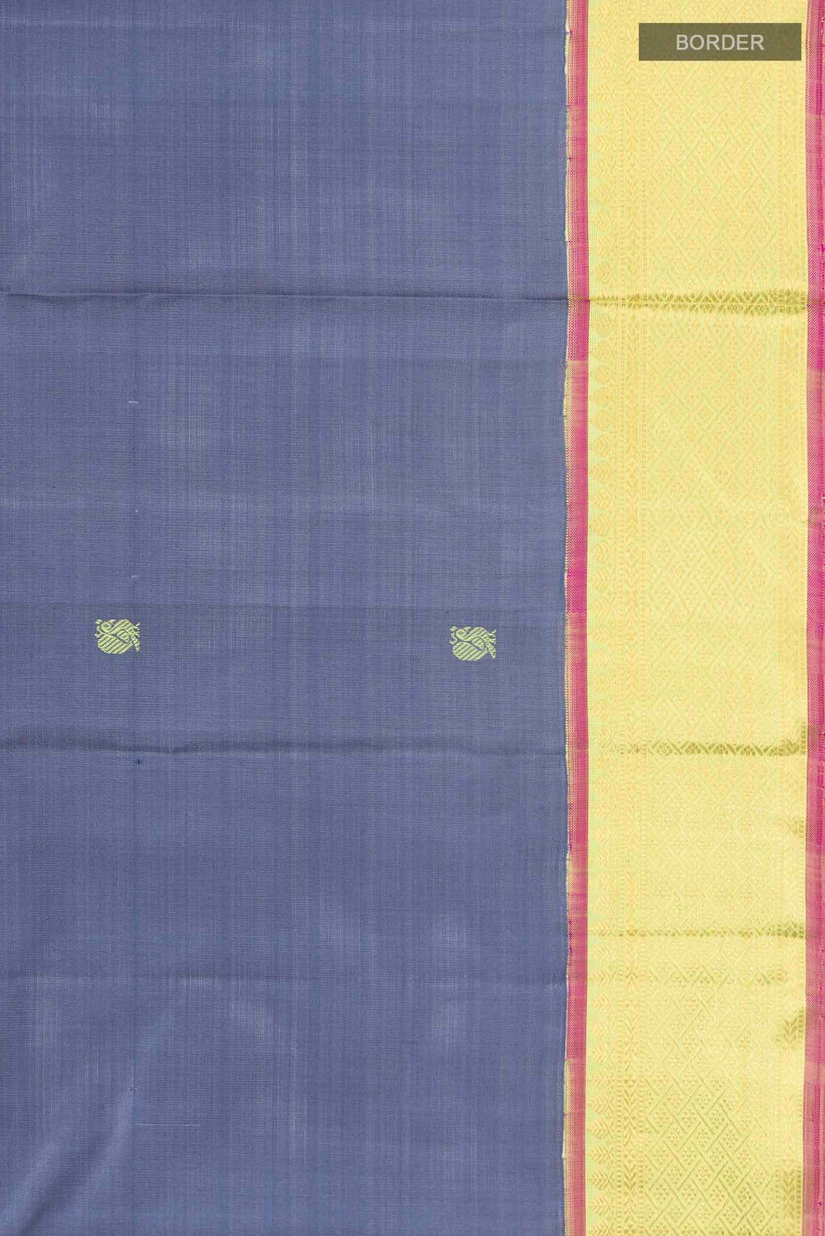Border image of Blue Kanchipuram Silk Saree with Thread Butta on the body and Zari Border