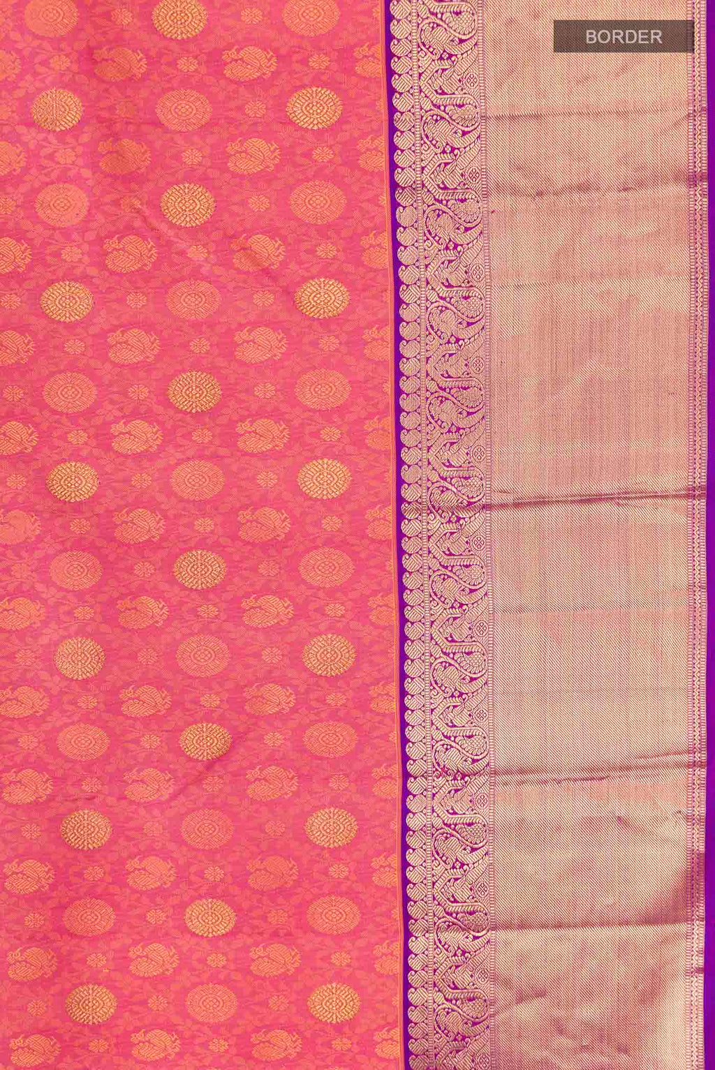 Border image of Pink Kanchipuram Silk Saree with Jacquard With Zari Butta on the body and Zari Border