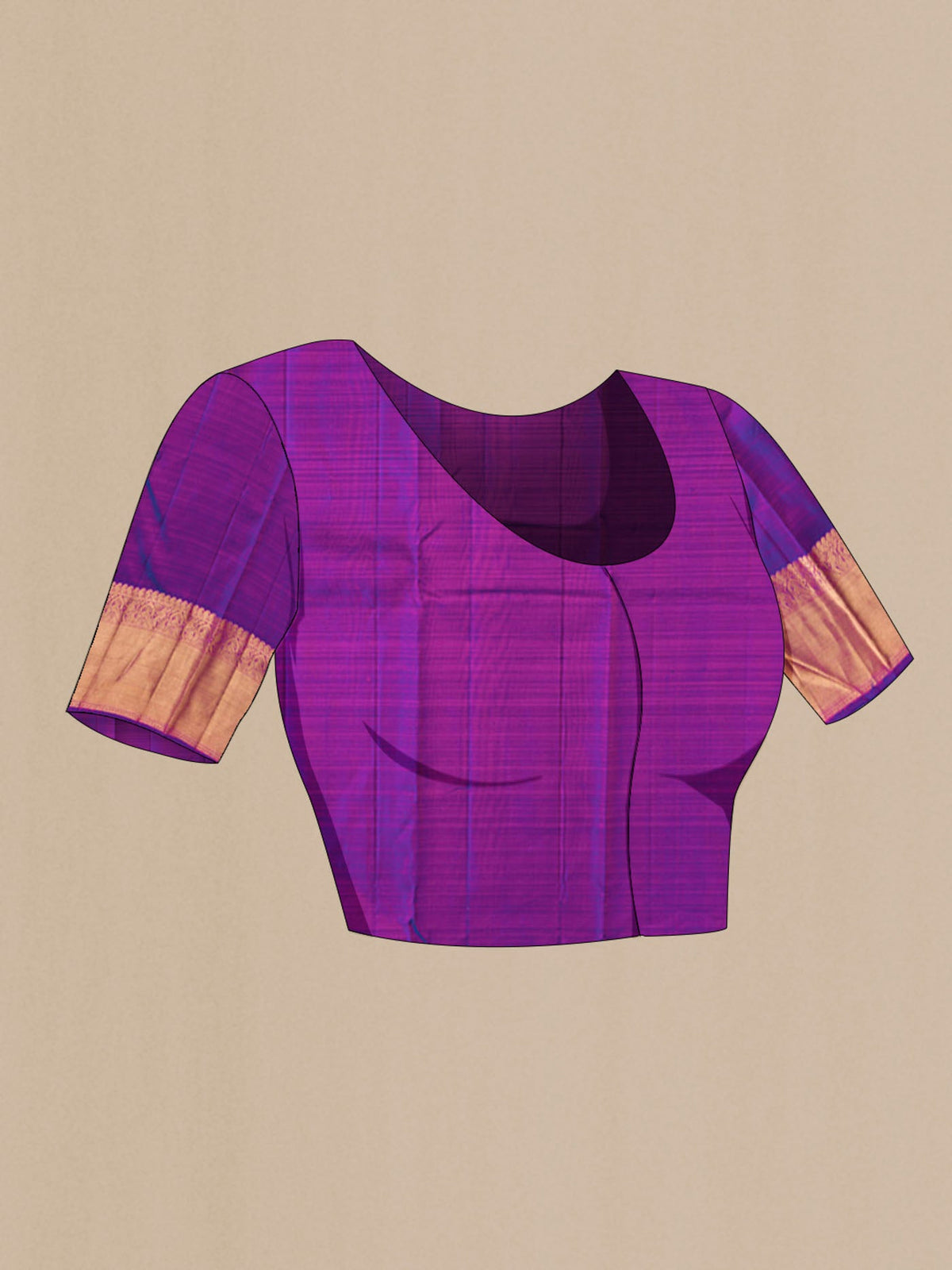 Close up image of the blouse of Pink Kanchipuram Silk Saree with Jacquard With Zari Butta on the body and Zari Border