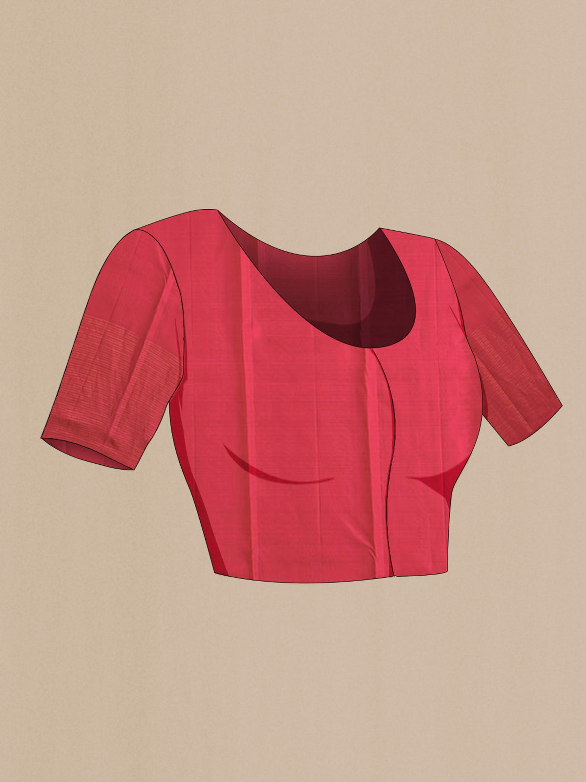 Close up image of the blouse of Maroon Kanchipuram Silk Saree with Stripes on the body and Zari Border