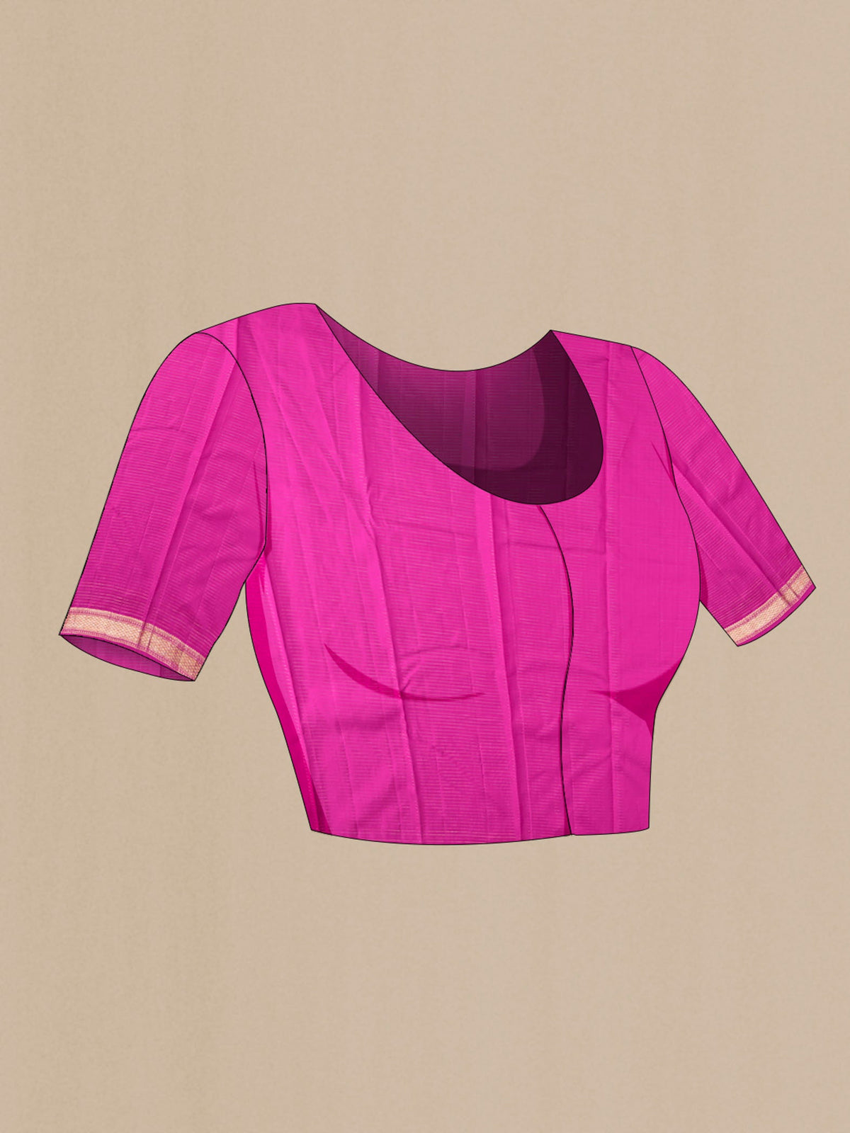 Close up image of the blouse of Pink Kanchipuram Silk Saree with Zari Butta on the body and Zari Border