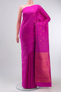 Pink Kanchipuram Silk Saree with Zari Butta on the body and Without Border displayed on a mannequin