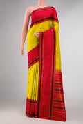 Lemon Yellow Dual Tone Kanchipuram Silk Saree with Thread Butta on the body and Zari Border displayed on a mannequin