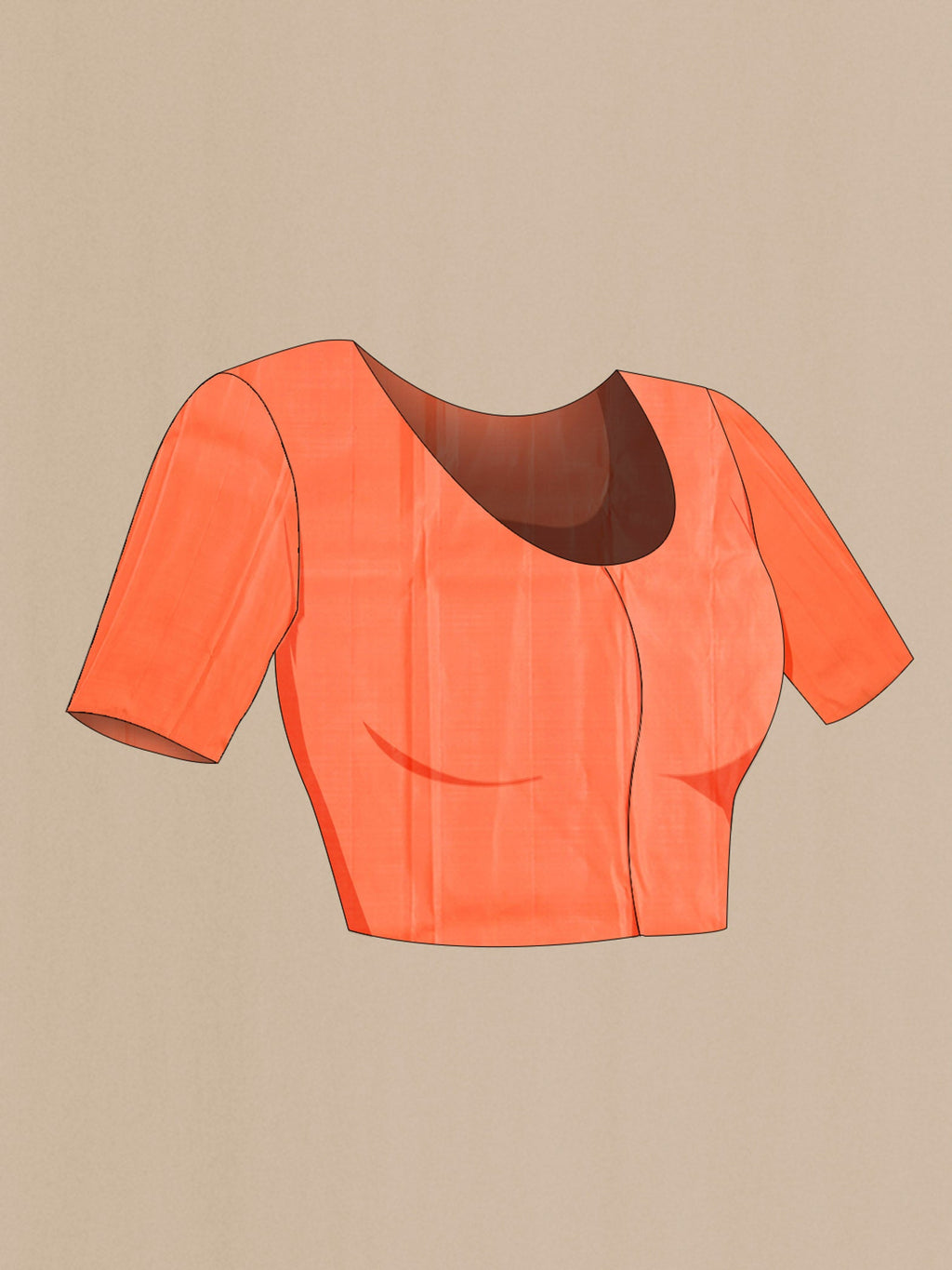 Close up image of the blouse of Orange Kanchipuram Silk Saree with Zari Butta on the body and Without Border