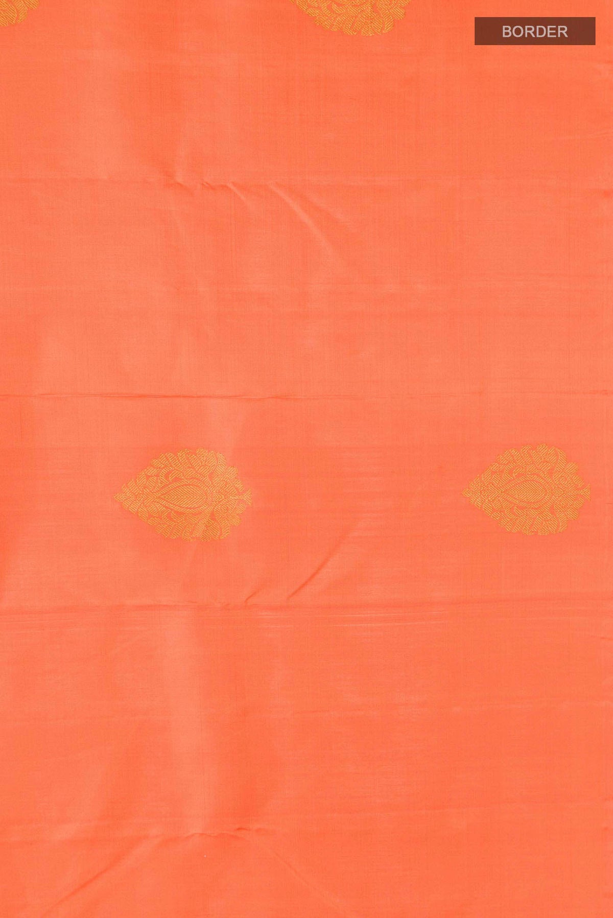 Border image of Orange Kanchipuram Silk Saree with Zari Butta on the body and Without Border