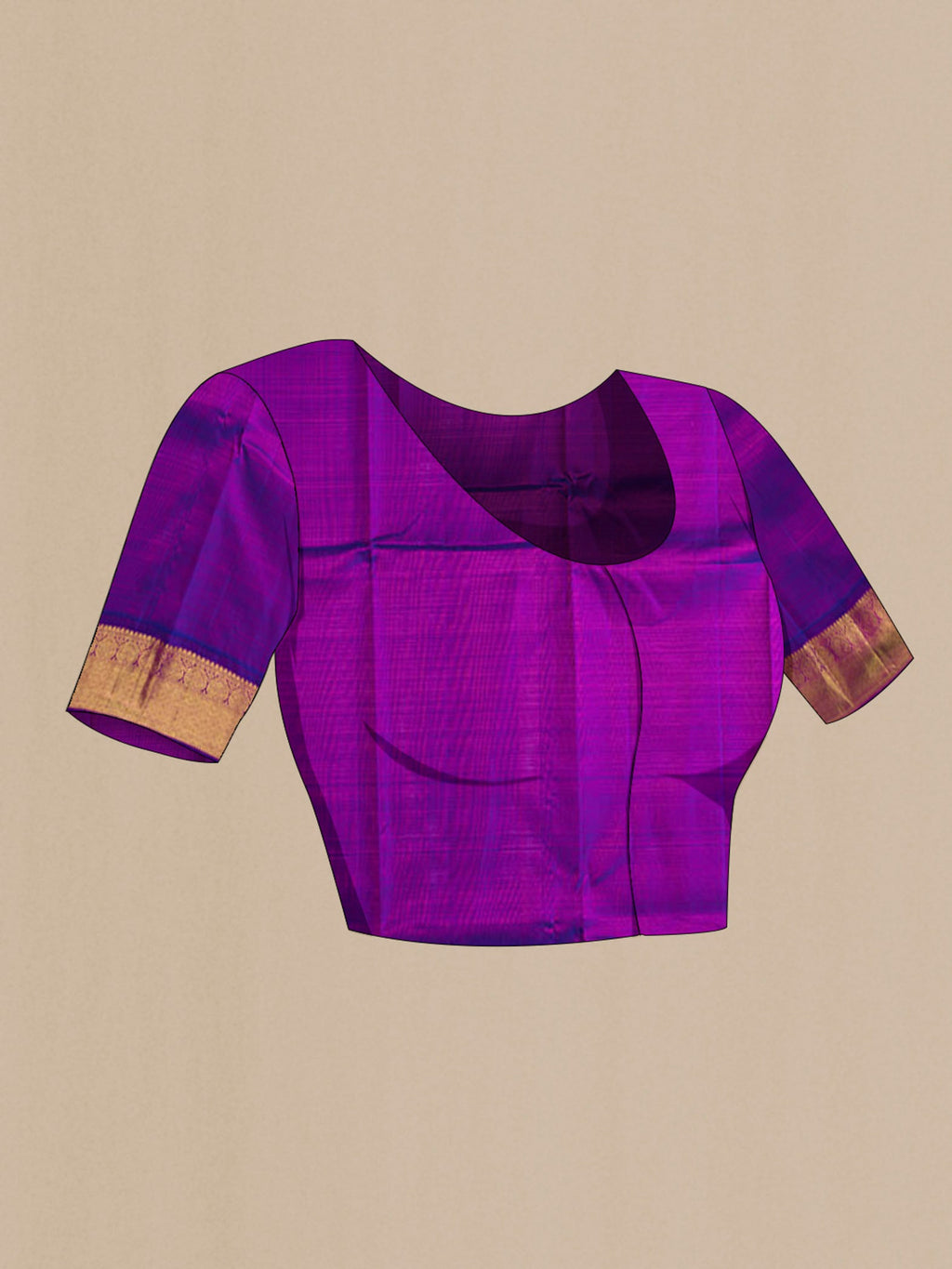 Close up image of the blouse of Cream Kanchipuram Silk Saree with Plain Body and Zari Border