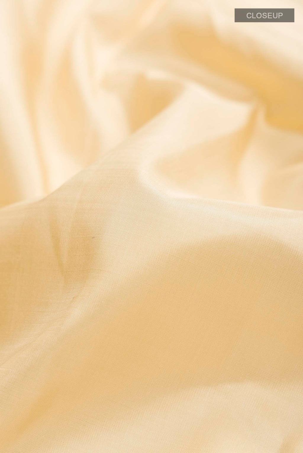 Close up of Cream Kanchipuram Silk Saree with Plain Body and Zari Border displaying folds