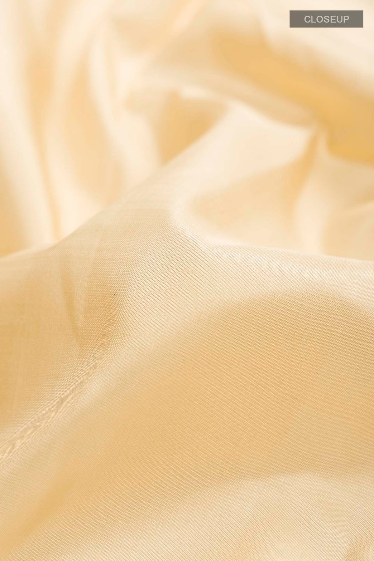Close up of Cream Kanchipuram Silk Saree with Plain Body and Zari Border displaying folds