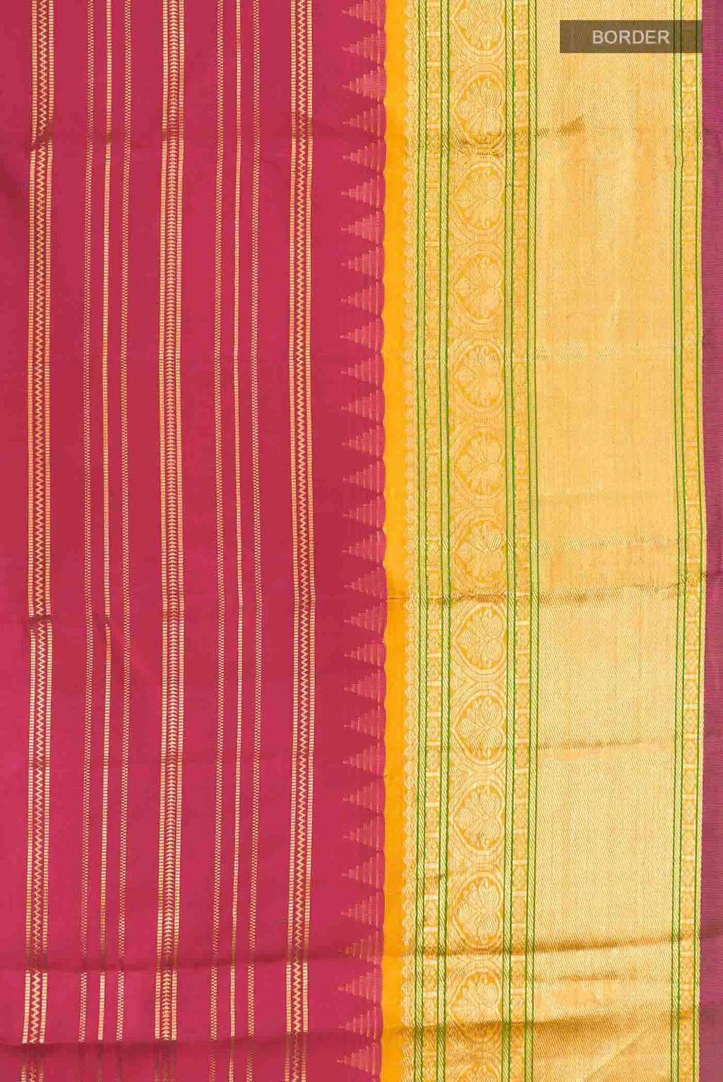 Border image of Maroon Kanchipuram Silk Saree with Stripes on the body and Zari Border