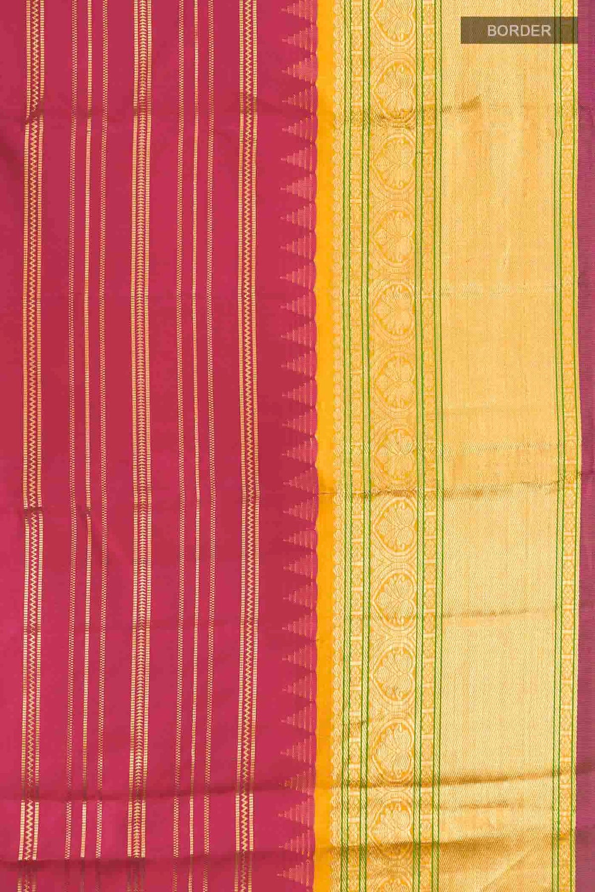 Border image of Maroon Kanchipuram Silk Saree with Stripes on the body and Zari Border
