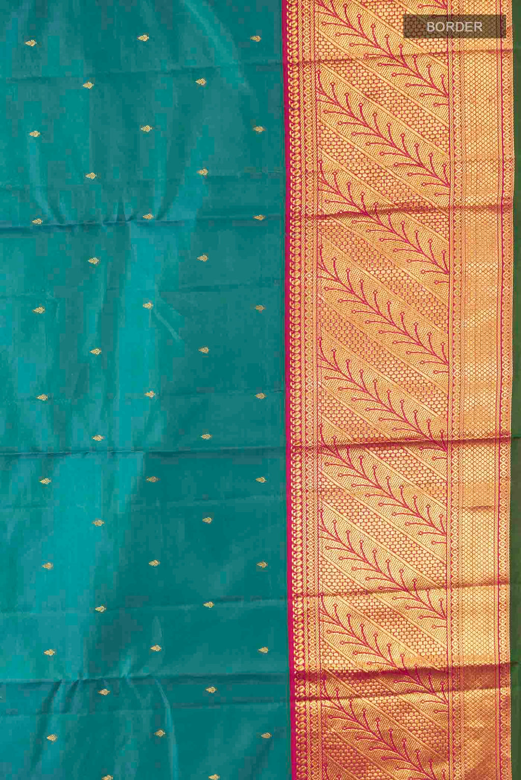 Border image of Blue Kanchipuram Silk Saree with Zari Butta on the body and Zari Border