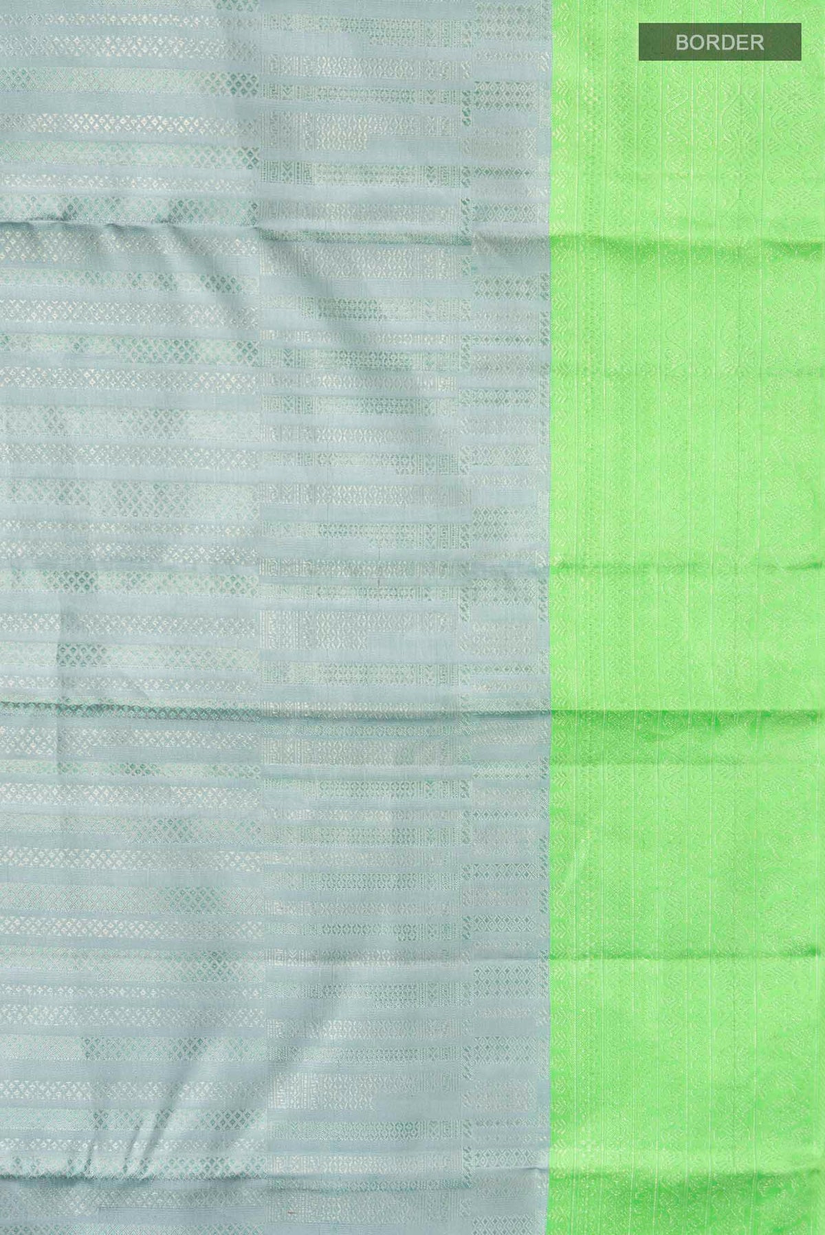 Border image of Blue Grey Kanchipuram Silk Saree with Stripes on the body and Zari Border