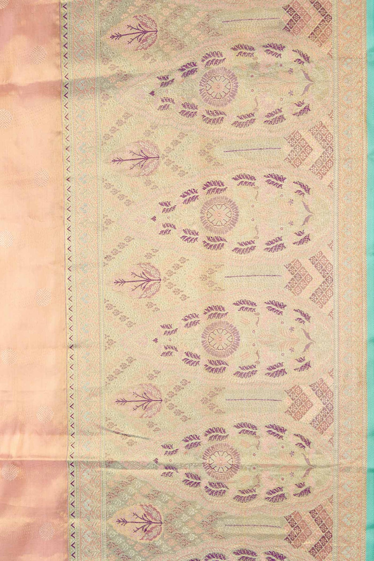 Border image of Peach Dual Tone Kanchipuram Tissue Silk Saree with Zari Brocade on the body and Zari Border