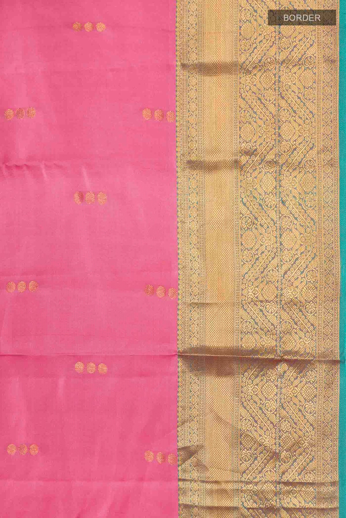 Border image of Pink Kanchipuram Silk Saree with Zari Butta on the body and Zari Border