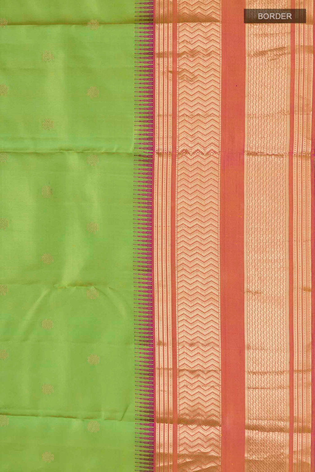 Border image of Green Kanchipuram Silk Saree with Zari Butta on the body and Zari Border
