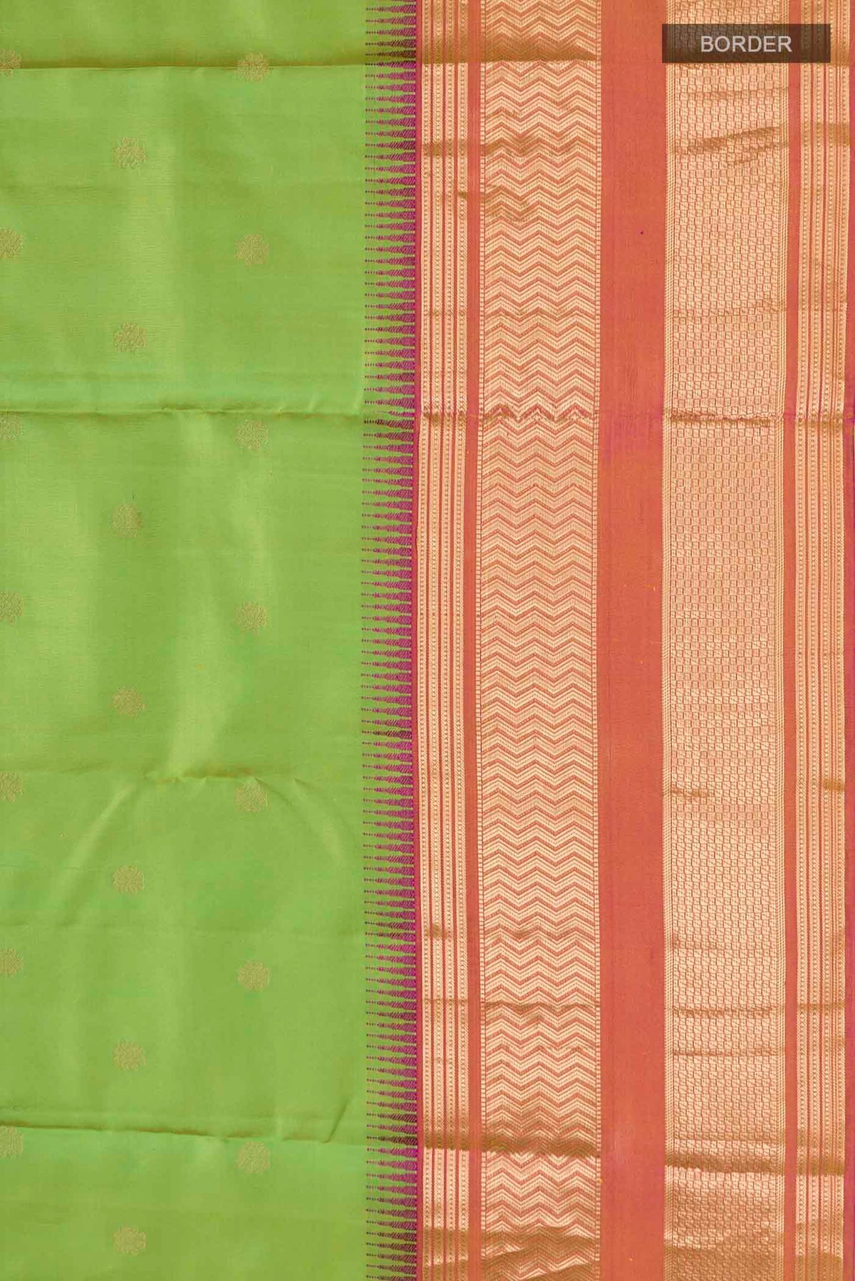 Border image of Green Kanchipuram Silk Saree with Zari Butta on the body and Zari Border
