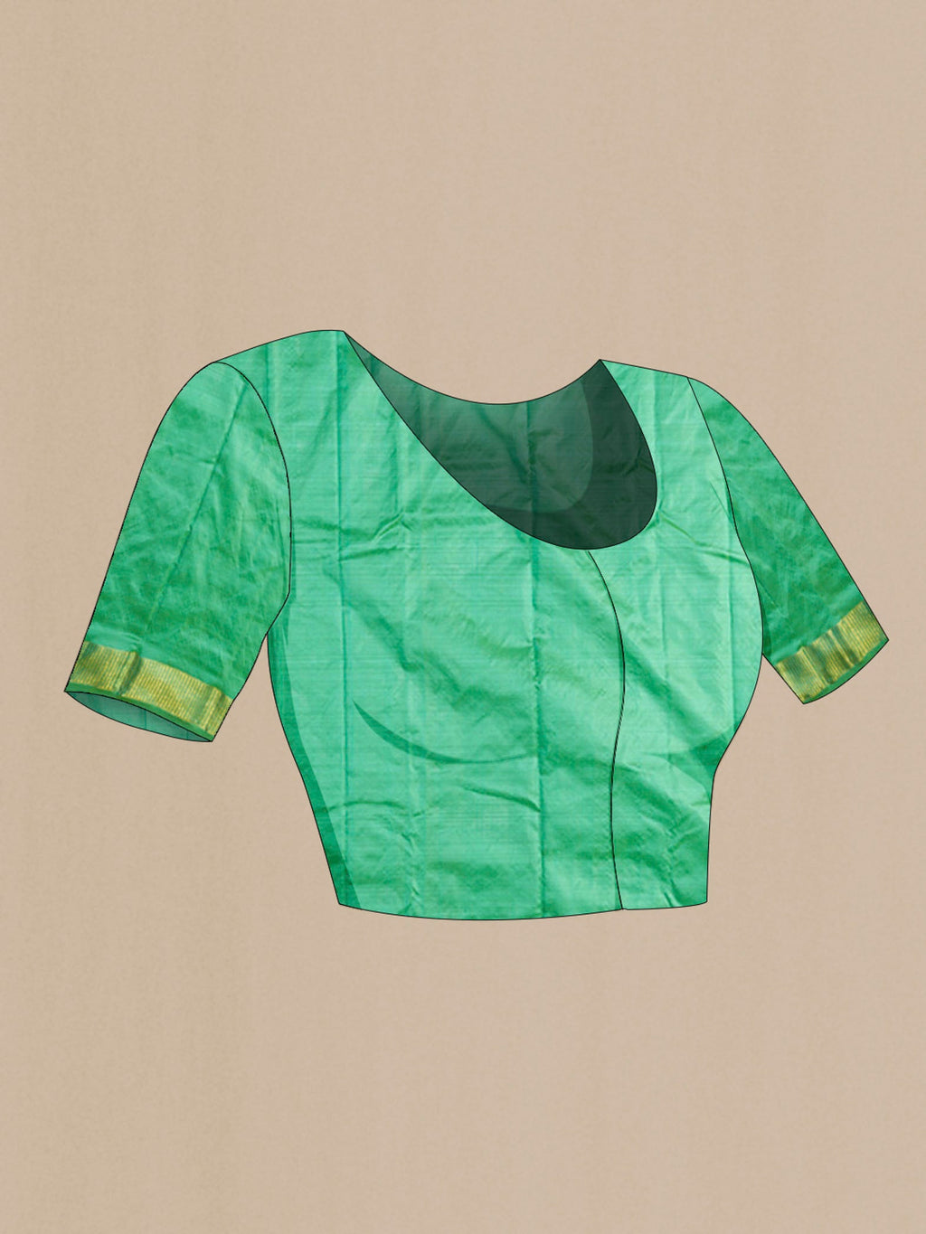 Close up image of the blouse of Green Kanchipuram Silk Saree with Plain Body and Zari Border