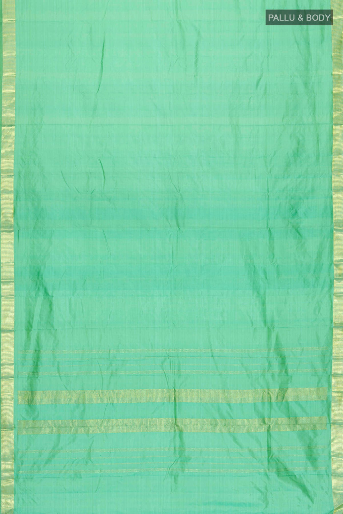 Flat view of Green Kanchipuram Silk Saree with Plain Body and Zari Border