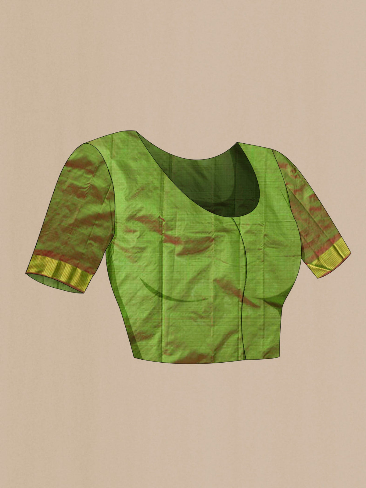 Close up image of the blouse of Green Kanchipuram Silk Saree with Plain Body and Zari Border