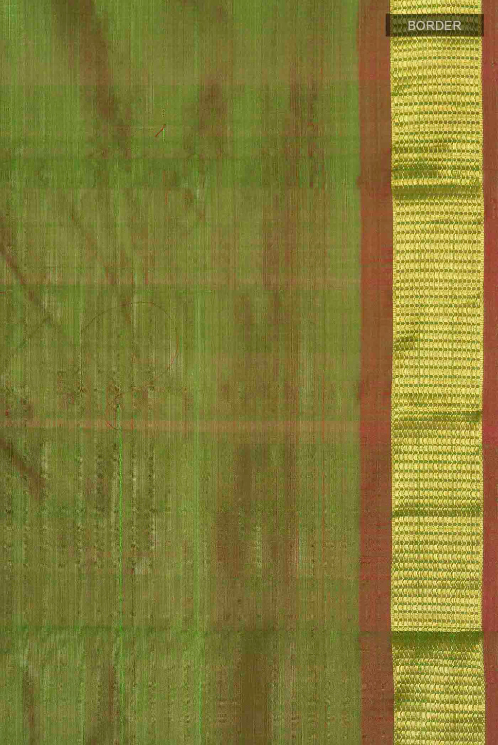 Border image of Green Kanchipuram Silk Saree with Plain Body and Zari Border